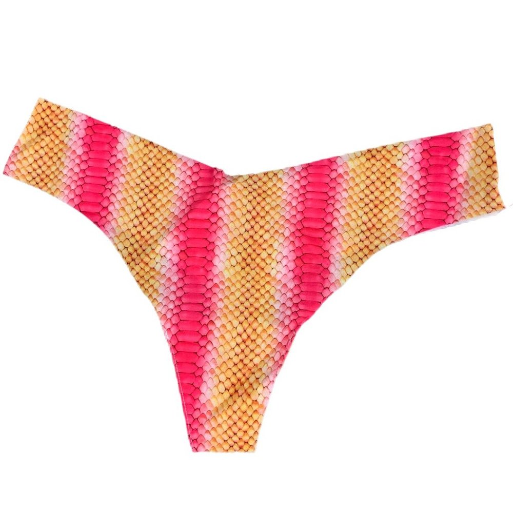 Commando Pink Orange Snakeskin Print Animal Print Snake Thong Size Medium Large